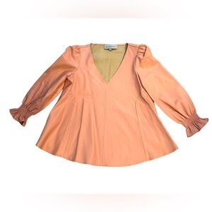 Tuckernuck peach Pink V-Neck faux leather Blouse size xs